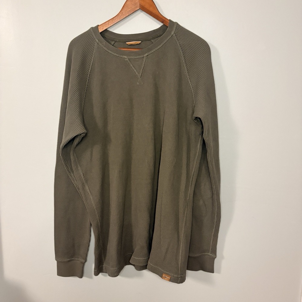 LL Bean Signature Heavyweight Waffle Knit Green Thermal Shirt Men's Large Tall